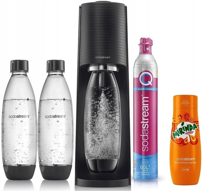 Ekspres Sodastream Terra Black+2 butelki Fuse 1l +Syrop mirinda